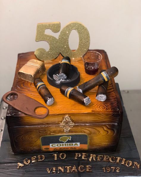 50th Birthday Cakes For Men, 60th Bday, Chocolate Cake Designs, Whiskey Tasting, 50th Bday, 50th Birthday Cake, Birthday Cakes For Men, Good Cigars, Birthday Stuff