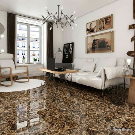 Brown Tiles Floor Living Room, Marble Tiles Living Room, Dark Kitchen Floors, Floor Inspiration, Tiles Living Room, Floor Living Room, Curtains Living Room Modern, Small Modern Kitchens, Bathroom Design Layout