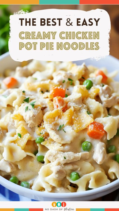 Cozy up with this creamy chicken pot pie noodles recipe! It’s loaded with tender chicken, peas, carrots, and egg noodles in a dreamy sauce. Perfect for busy nights—your family will ask for seconds! Chicken Pot Pie Recipe Easy Pillsbury, Chicken Pot Pie Canned Vegetables, Canned Chicken And Noodles Recipes, Chicken And Egg Noodles Recipe, Chicken And Egg Noodle Recipes, Egg Noodles And Chicken, Recipes With Noodles, Chicken Pot Pie Noodles, Pot Pie Noodles