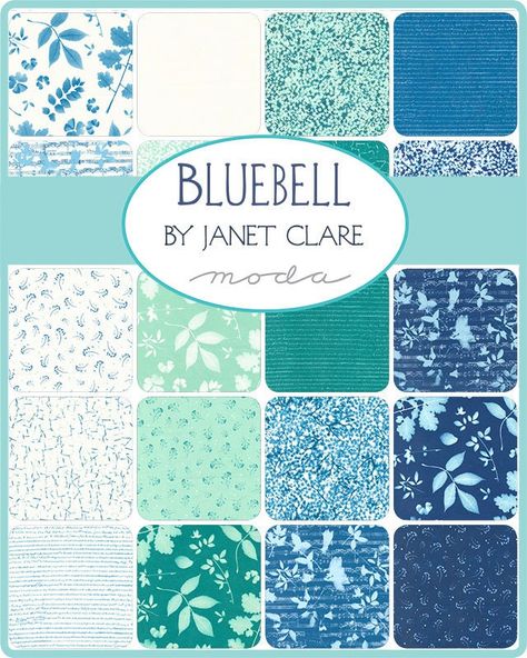 Bluebell Charm Pack Fabric, Moda 16960PP, 5" Inch Precut Quilt Fabric Squares, Blue Green Teal White Leafy Fabric, Janet Clare by Jambearies on Etsy Blue Images, Vintage Calligraphy, Charm Packs Fabric, Teal Quilt, Lace Texture, Quilter Gifts, Charm Packs, Prussian Blue, Precut Quilts