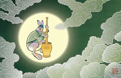 Adobe Illustrator Background, Moon Mythology, Illustrator Background, Chinese Folklore, Jade Rabbit, Moon Rabbit, East Of The Sun, Moon Palace, Chinese Mythology