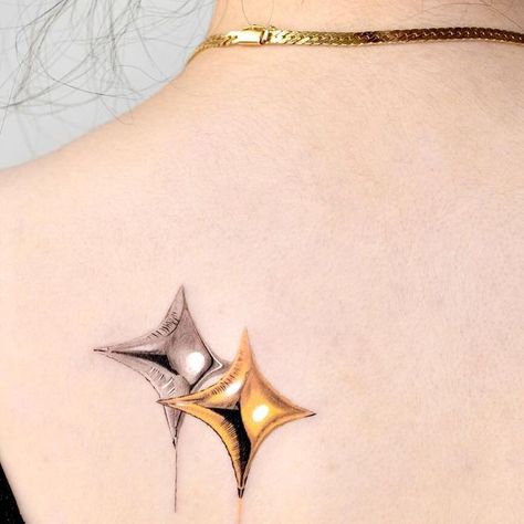 Star Balloon Tattoo, Gold Star Tattoo, Gold Tattoo Ink, Silver Tattoo, Balloon Tattoo, Flash Ideas, Star Balloons, Food Tattoos, Mini Tattoo