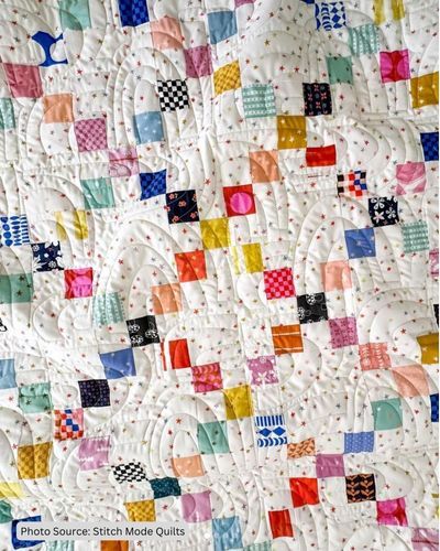 King Size Scrappy Quilt Patterns, Small Square Patchwork Quilt, Scrappy Granny Square Quilt, Modern Scrap Quilt Patterns, Scrap Quilt Ideas Leftover Fabric, Modern Scrappy Quilts, Quilts Using 2.5 Inch Squares, Strip Quilt Patterns Easy Free, Four Patch Quilt Patterns Free