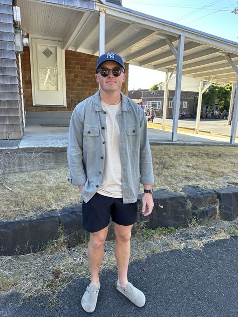 Men Outfits With Birkenstocks, Birkenstock Boston Outfit Men Summer, Style With Birkenstocks Outfit, Men Boston Birkenstock Outfit, Birkenstock Men Boston, Men’s Birkenstocks Outfit Boston, Birkenstock Boston Clog Outfit Men, Men’s Birkenstock Boston Outfit, Men’s Boston Clog Outfit