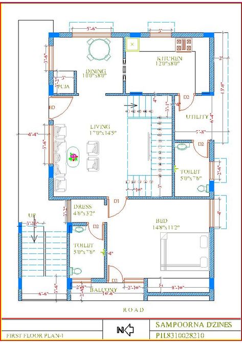 One Floor House Plans, Detailed House, Floor Printable, Drawing House Plans, West Facing House, 20x40 House Plans, 30x40 House Plans, Duplex Floor Plans, 2bhk House Plan