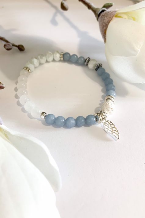 Angelite Bracelet, Angelite Crystal, Calming Mind, The Archangels, Gold Bracelet Simple, Celestite Crystal, Bracelet Inspiration, Endless Night, Handmade Jewelry Bracelets