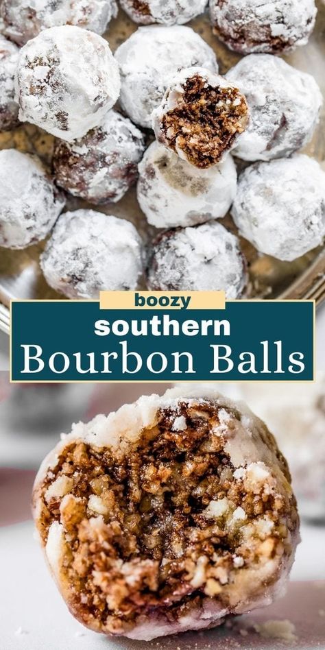 Bourbon Balls are a delicious treat, perfect for your Christmas tray! Made with crushed vanilla wafers, pecans, chocolate, and a hearty splash of bourbon, these traditional Southern candies are a guaranteed crowd-pleaser. Bourbon Balls Vanilla Wafers, Wafer Cookie Desserts, Bourbon Cookies Recipe, Booze Balls, Diethood Recipes, Bourbon Balls Recipe, Easy Christmas Candy, Traditional Holiday Recipes, Bars Cookies