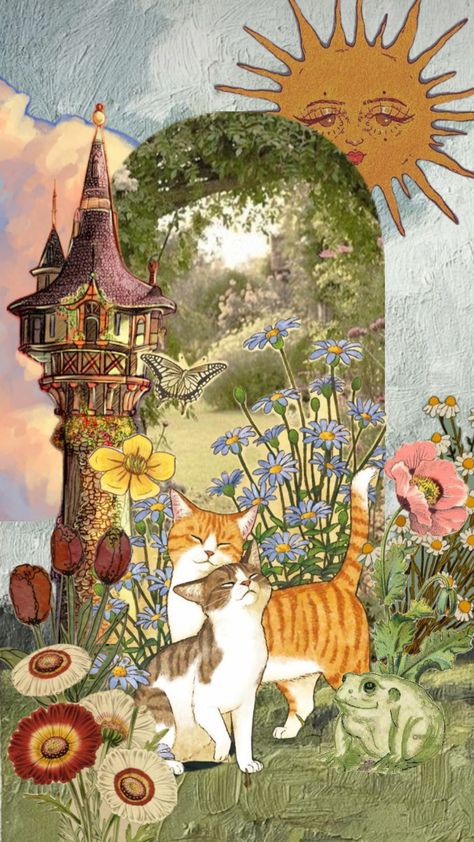 #cottagecore #storybook #illustration #nature #peaceful #whimsical #nature #aesthetic #cats #flowers #floral Nature Peaceful, Cats Flowers, Storybook Illustration, Whimsical Logo, Aesthetic Cats, Room On The Broom, Alice In Wonderland Aesthetic, Whimsical Nature, Illustration Nature