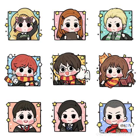 Kawaii Harry Potter Wallpaper, Harry Potter Cute Stickers, Chibi Harry Potter Characters, Cute Harry Potter Drawings, Harry Potter Easy Drawings, Harry Potter Dibujos, Chibi Harry Potter, Harry Potter Kawaii, Fanart Harry Potter