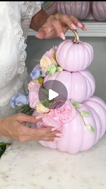 Olivia Parazine on Instagram: "Transform your fall decor with a touch of Bridgerton elegance - check out my step-by-step tutorial on how to create a stunning floral pumpkin fit for a regal display! 🌸🎃 #DIY #BridgertonInspired #FallDecor #bridgerton #bridgertonaesthetic #fall #pinkpumpkin #hobbylobby" Diy Bridgerton Decor, Bridgerton Decoration, Bridgerton Diy, Floral Pumpkin, Pink Pumpkins, Wisteria, Hobby Lobby, Fall Crafts, Lobby