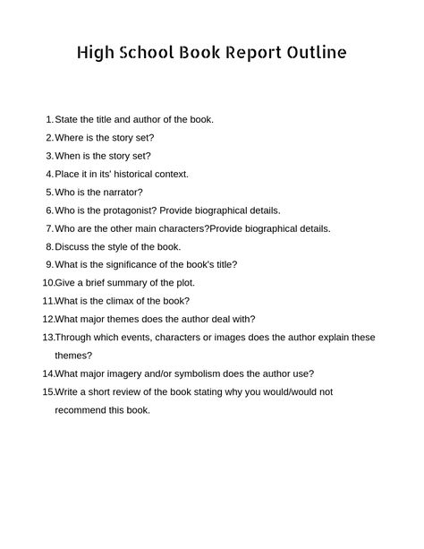 High school Book Report Outline High School Book Report Template, How To Write A Book Report High Schools, Book Report Outline, Book Report Template High School, Book Report Projects Highschool, Book Project Ideas High School, High School Book Report, Book Report Template Middle School, Book Report Template