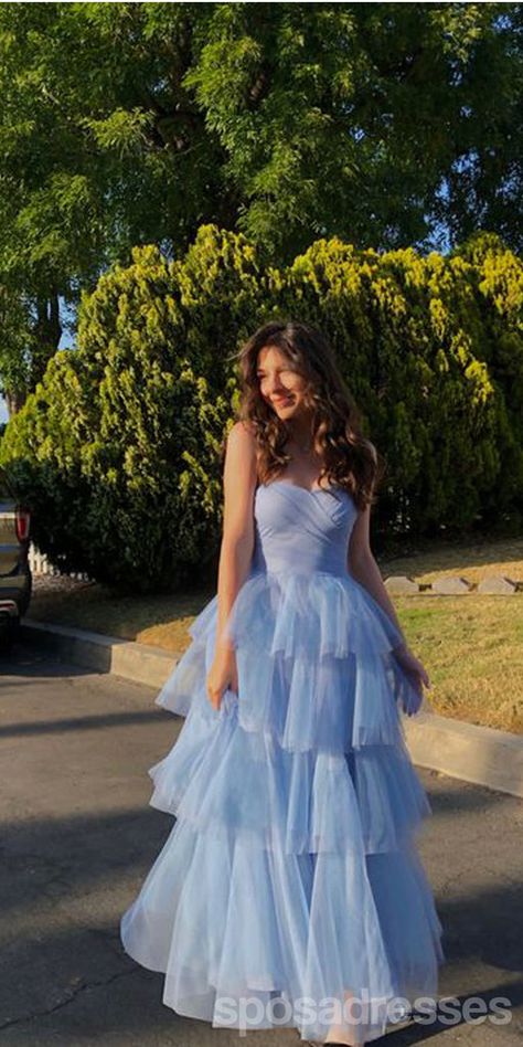 Prom Dresses Fairytale, Ty Ball Dresses, Blue Ball Dress, Blue Formal Dress Long, Blue Tulle Prom Dress, Satin Fashion, Fancy Sarees Party Wear, Homecoming Dresses Long, Long Blue Dress