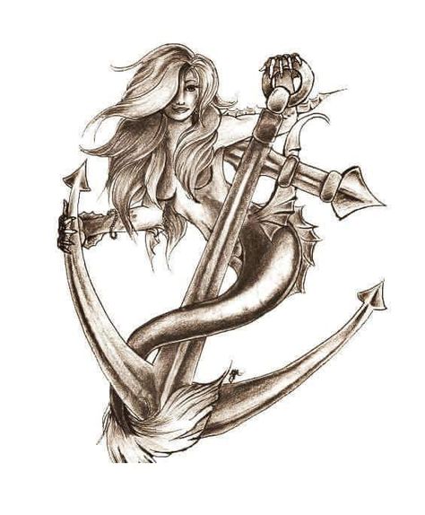 Mermaid And Anchor Tattoo, Mermaid On Anchor, Mermaid Anchor Tattoo, Navy Anchor Tattoos, Marine Tattoos, Mermaid Tattoo Meaning, Pirate Tattoos, Anchor Tattoo Meaning, Anchor Drawings