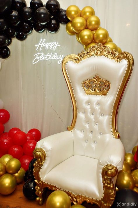 Birthday Throne, Sweet Sixteen Decorations, Birthday Chair, Circle Arch, 75th Birthday Parties, Birthday Lights, Hanuman Images, Throne Chair, Birthday Inspo