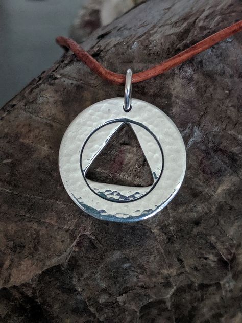 AA Necklace, Sobriety Gift Fine Silver Necklace, Sober Anniversary Gift, Sober AF, 12 Steps Gift, Hammered Finish Pendant Hare Necklace, Moon Hare, Serpent Necklace, Art Clay Silver, Silver Metal Clay, Tiny Necklace, Minimalist Jewellery, Cheap Necklaces, White Moon