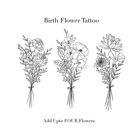 Custom Birth Flower Bouquet, Family Birth Month Tattoo Design - Upto 4 flowers Add upto seven flower here: https://www.etsy.com/in-en/listing/1214815343 Rush order 24 hours delivery: www.etsy.com/in-en/listing/1068647061 Add On Bees & Butterflies here: https://etsy.me/35V2wmY Monogram birthflower design- https://etsy.me/3Q4F1JK Cross tattoo design: https://www.etsy.com/in-en/listing/1167555908 Add Names to the Stem: https://etsy.me/3cAMCRW Coloured Birth Flower option: https://etsy.me/3PQwiLk Fo Birth Flower Bouquet Tattoo, November Flower, Flower Bouquet Drawing, Flower Bouquet Tattoo, December Birth Flower, Birth Flower Bouquet, October Birth Flowers, July Birth Flower, September Birth Flower