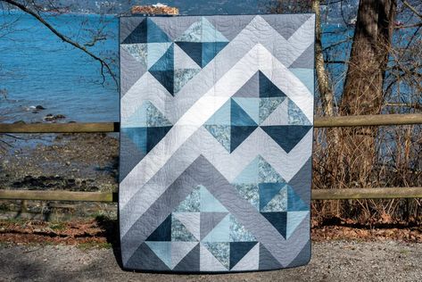 Pathways 2022 Grey-blue Colourway Quilt Pattern Contemporary | Etsy Pathways Quilt Pattern, Valor Quilts, Denim Recycle, Mountain Quilt Pattern, Blue Quilt Patterns, Hst Quilts, Drunkards Path Quilt, Modern Quilt Pattern, Beginner Quilt