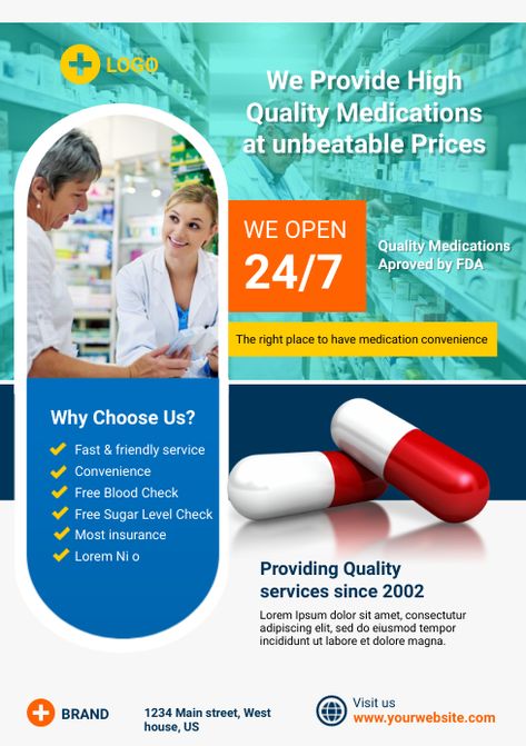 260+ customizable design templates for ‘pharmacy’ Pharmacy Flyer Design, Pharmacy Poster Design, Pharmacy Poster, World Pharmacist Day, Medical Flyer, Medical Poster, Prayer Images, Pharmacy Medicine, Medical Posters