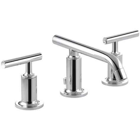 K-14410-4-CP Purist Widespread Bathroom Faucet with Drain Assembly | Wayfair North America Kohler Kitchen, Kohler Purist, Kohler Faucet, Widespread Faucet, Vanity Faucet, Fluid Design, Widespread Bathroom Faucet, Powder Rooms, Lavatory Faucet