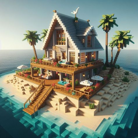 #minecraft #minecraftsurvival #minecraftbuilding #beachhousestyle #beach #palmtrees Island Minecraft House, Minecraft Beach Resort, Beach Minecraft Builds, Minecraft Seaside House, Minecraft Mermaid House, Island House Minecraft, Minecraft Palm Tree, Minecraft Beach Builds, Minecraft Island Ideas