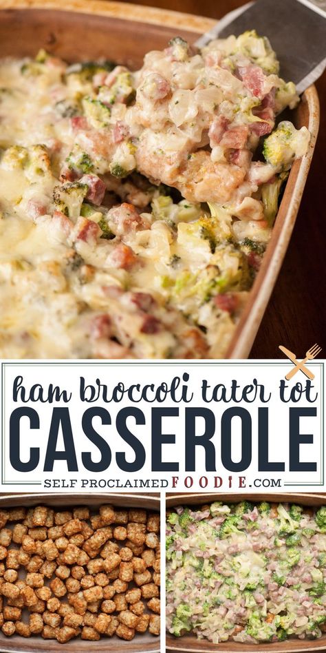 Cheesy Ham and Broccoli Tater Tot Casserole is sure to satisfy and makes for a tasty dinner recipe if you’re craving some good old fashioned comfort food!  Chunks of ham, fresh broccoli, and sharp cheddar come together in an easy-to-make flavorful sauce that smothers crisp tater tots. #casserole #tatertot #ham #broccoli #cheese Tater Tots Casserole, Broccoli Tater Tots, Tots Casserole, Ham And Broccoli, Ham Broccoli, Chicken Casserole Dinners, Yummy Casserole Recipes, Cheesy Ham, Ham Recipe