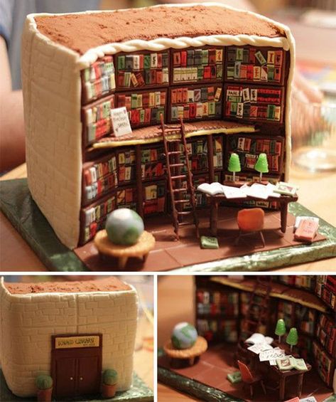 Library Cake Bubble Cake Ideas, Rubber Duck Cake, Library Cake, Dumbo Cake, Sewing Machine Cake, Haunted House Cake, Bumble Bee Cake, Mint Chocolate Cheesecake, Halloween Wedding Cakes