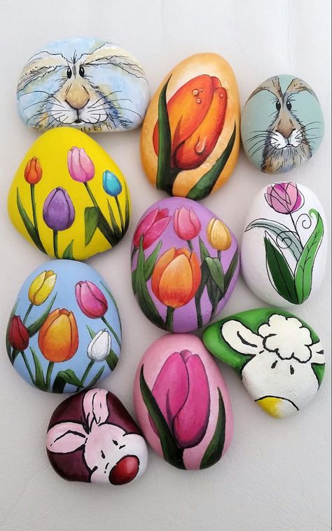 Aesthetic Rock Painting Ideas, Stones For Garden, Easter Paintings, Rock Painting Tutorial, Diy Rock Art, Painted Rock Animals, Painted Rocks Kids, Flowers Painted, Painted Rocks Craft