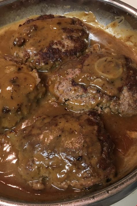 Hamburger Steak With Onions, Steak With Onions, Hamburger Steak Recipes, Hamburger Steak And Gravy, Hamburger Steaks, Meatballs And Gravy, Salisbury Steak Recipes, Hamburger Steak, Hamburger Meat