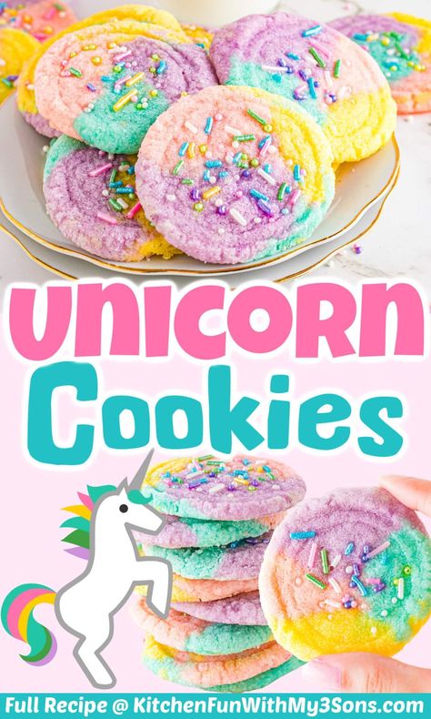 Sprinkle Party Food, Inside Out Food Ideas, Threenage Dream, Fourever Sweet, Fun Kids Desserts, Preppy Food, Colorful Cookies, Unicorn Party Food, Unicorn Food