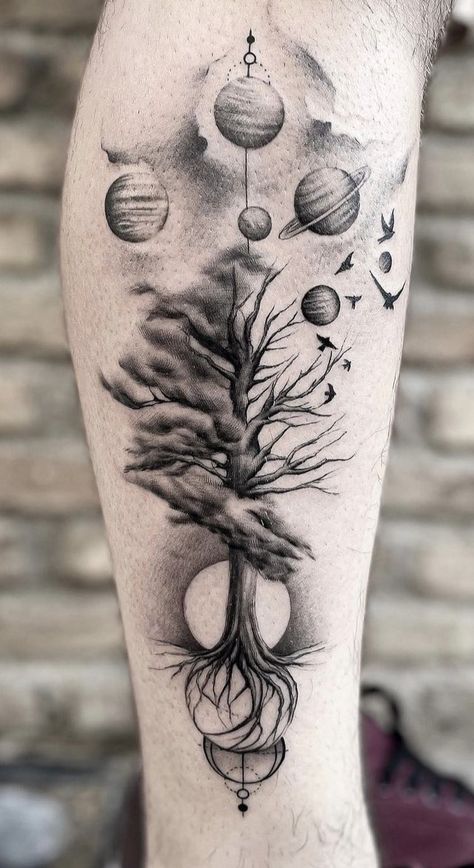 Galaxy Tree Tattoo, Life Tree Tattoo Men, Manga Tattoo Hombre Ideas, Tree Of Life Tattoo Men, Unique Tattoos Ideas, Kids Tattoo Ideas, Baby Tattoo Ideas, Tattoo Ideas Christian, Tattoo Ideas Quotes