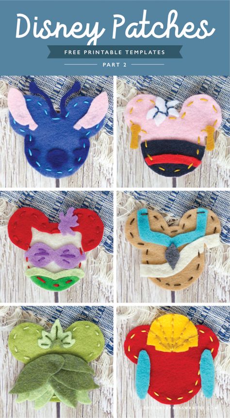 FREE DIY Disney Patches – Part 2 - Designs By Miss Mandee. This is such a cute craft to do to get ready for a Disney trip! Really affordable too. Download the printable templates and create your own Disney patches! Create Stitch, Mulan, Ariel, Pocahontas, Tiana, and Kuzco. #Disney #DisneyDIY #DisneyCraft #DisneyVacation #liloandstitch #Mulan #Ariel #TheLittleMermaid #Pocahontas #Tiana #PrincessandtheFrog #Kuzco #TheEmperorsNewGroove #DesignsByMissMandee Disney Diy Crafts, Disney Christmas Decorations, Disney Mouse Ears, Disney Cute, Cute Craft, Crafts For Teens To Make, Disney Patches, Diy Disney, Disney Ornaments