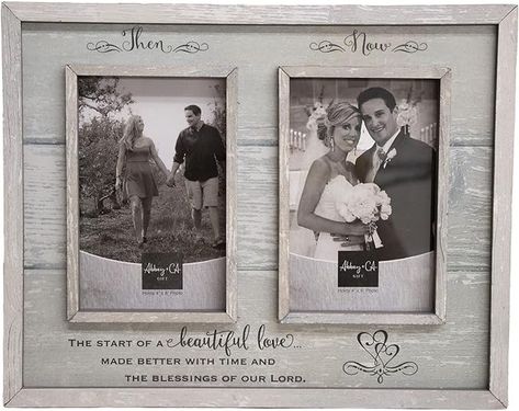 LOVE IS IN THE AIR: This romantic twist on a classic gift celebrates your years together with your loved one and the future that awaits with a double frame that holds 2-4-inch x 6-inch photos; Comes ready to hang or stand with a built-in easel THEN & NOW: Commemorate your love story and keep your memories alive with this side-by-side, then and now picture frame inscribed with the sweet, timeless quote, “The start of a beautiful love made better with time and the blessings of our lord” BEAUTIFULL Sentimental Quotes, Then And Now Pictures, Then And Now Photos, Anniversary Frame, Hope Gifts, Anniversary Photo, Wood Photo Frame, Frame Wedding, 25th Wedding Anniversary