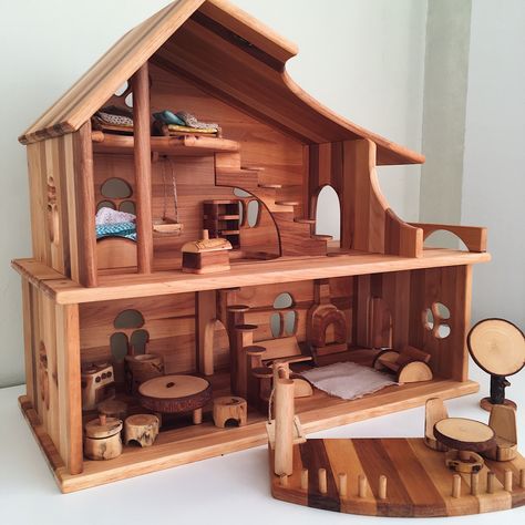 Montessori Toddler Rooms, Toy Trees, Doll House Plans, Toddler Rooms, Kids Wooden Toys, Waldorf Toys, Wooden Dollhouse, Alder Wood, Diy Dollhouse Furniture