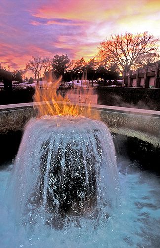 Flaming Fountain by South Dakota 2010 Yard Water Fountains, Pierre South Dakota, Water Fountain Design, Outside Fire Pits, Outdoor Ponds, Outdoor Fireplace Designs, Landscaping Software, Fountain Design, Eternal Flame