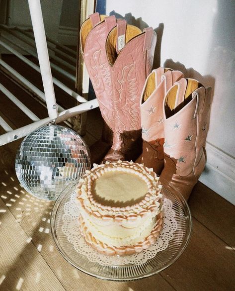 Head Over Boots, Quinceanera Shoes, Birthday Cake Illustration, Aesthetic Cowgirl, Cowgirl Photoshoot, Country Party, Rodeo Birthday, Disco Theme, Cowgirl Birthday Party