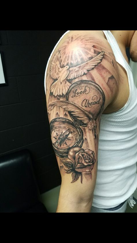 Men's half sleeve tattoo Shoulder Sleeve Tattoos, Half Sleeve Tattoos, Quarter Sleeve Tattoos, Cool Half Sleeve Tattoos, Female Tattoos, Mens Shoulder Tattoo, Men Tattoos, Half Sleeve Tattoos For Guys, Back Of Shoulder Tattoo