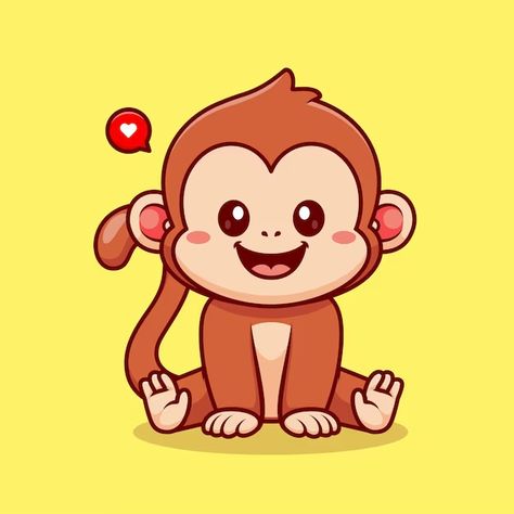 Catalyststuff | Freepik Monkey Sitting Drawing, Monkey Cute Illustration, Monkey Cute Drawing, Cute Monkey Drawing, Chibi Monkey, Animated Monkey, Cartoon Monkeys, Cute Monkey Cartoon, Monkey Sitting