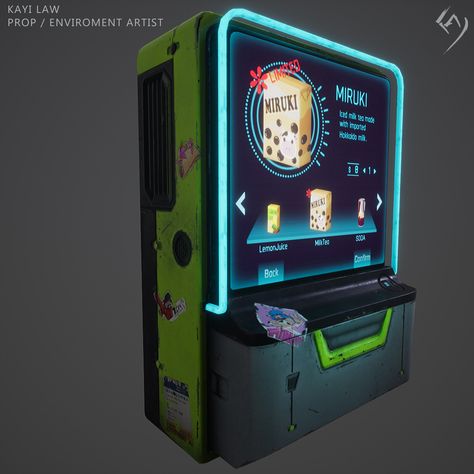 Cyber Punk Vending Machine, Kayi Law on ArtStation at https://www.artstation.com/artwork/w8X63Y Cyberpunk Vending Machine, Cyberpunk Room, Idle Game, Sci Fi Props, Props Art, Ghost Story, Disney Fun Facts, Fantasy Props, Cyberpunk City