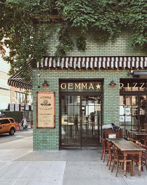 Dinner plans? ✔ Nothing says comfort like a bowl of fresh pasta from Gemma! 🍝The Italian restaurant is located inside the Bowery Hotel in… Restaurant Exterior Paint Colors, Italian Cafe Exterior, Italian Restaurant Facade, Italian Pizzeria Design, Cute Italian Restaurants, Italian Store Fronts, Italian Trattoria Interior, Pasta Bar Restaurant, Old School Italian Aesthetic