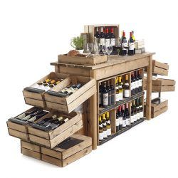 Wi007-Narrow-Wine-Promotional-Display Liquor Store Displays Retail, Retail Wine Display, Wine And Cheese Shop Design, Wine Shop Display, Retail Wine Display Ideas, Wine Store Design Shop Interiors, Wine Display Ideas, Wine Merchandising, Wine Shop Design