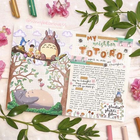 My Neighbor Totoro Journal, Ghibli Journal, Ide Journal, Cartoon Journal, Kawaii Journaling, Bullet Journal Mood Tracker Ideas, You Miss Me, Revision Notes, Neighbor Totoro