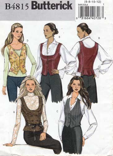 Women's Vest Sewing Pattern Size 6-8-10-12 UNCUT Butterick B4815 4815 Underbust Vest Pattern, Vest Patterns For Women Sewing, Womens Vest Pattern, Hobbit Cosplay, Butterick Sewing Patterns, Vest Sewing, Waistcoat Pattern, Vest Sewing Pattern, Womens Waistcoat