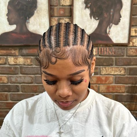 Stitch Braids Dramatic Edges, 10 Stitch Braids To The Back, 12 Freestyle Stitch Braids, 10 Straight Back Feed In Braids, 12 Stitch Braids Straight Back, Straight Back Bun, Feed In Braids To The Back, Medium Stitch Braids, 10 Cornrows Braids Straight Back