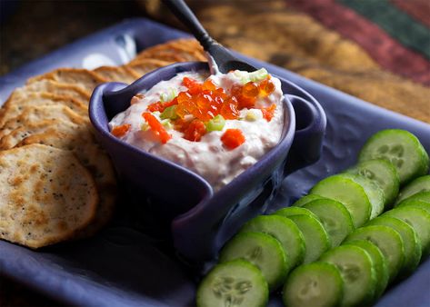 Caviar and Smoked Salmon Cream Cheese Dip - Just a Little Bit of Bacon Salmon Cream Cheese Dip, Easy Holiday Party Appetizers, Smoked Salmon Appetizer, Smoked Salmon Cream Cheese, Cream Cheese Recipes Dip, Salmon Caviar, Salmon Dip, Holiday Party Appetizers, Smoked Salmon Dip