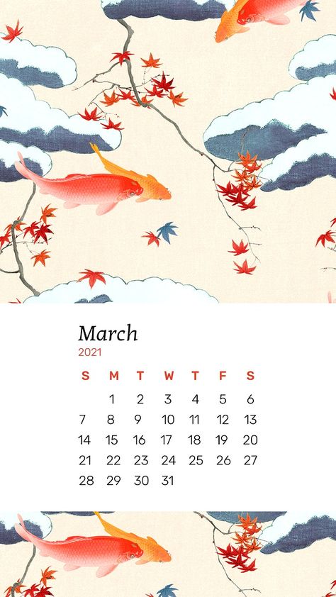 Japanese Calendar Design, Japanese Calendar, Trending Images, Calendar March, Vintage Calendar, Japanese Fish, Free Illustration Images, Flower Stickers, Calendar Wallpaper