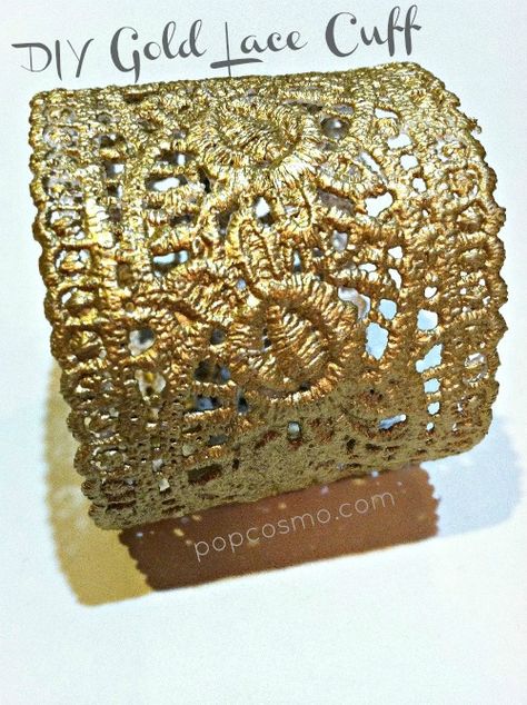 Cuffs Diy, Lace Cuff Bracelet, Gold Bracelet Wedding, Fabric Stiffener, Lace Crafts, Lace Cuffs, Gold Diy, Lace Jewelry, Gold Cuffs