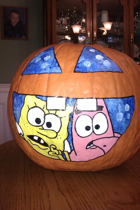 Spongebob & Patrick Pumpkin ~ 2012 Spongebob And Patrick Pumpkin Painting, Pumpkin Painting Ideas Spongebob, Kenny Pumpkin, Pumpkin Ideas Spongebob, Patrick Pumpkin, Patrick Star Pumpkin Painting, Pumpkin Carving Spongebob, Spongebob Pumpkin Painting, Spongebob Carved Pumpkin