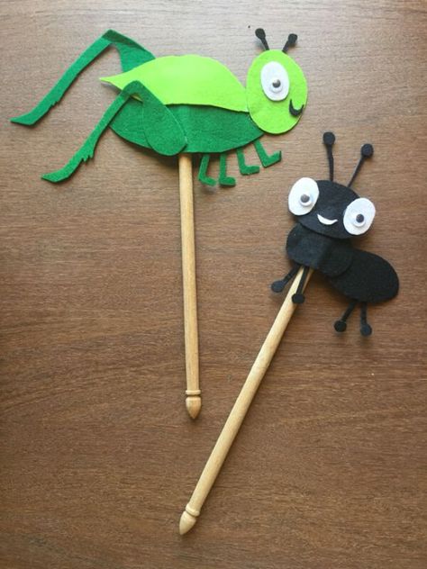 Grasshopper Crafts & Activities for Kids - Kids Art & Craft Ants Art Preschool, Ant Puppet Craft, Ant And The Grasshopper Story Craft, Grasshopper Craft Preschool, Ant Crafts For Preschool, Ant Crafts For Kids, Grasshopper Crafts, Ant And The Grasshopper Story, Ant Puppet