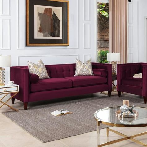 Burgundy Sofas, Burgundy Living Room, Tuxedo Sofa, Blue Velvet Sofa, Jennifer Taylor, Green Sofa, Tufted Sofa, Velvet Sofa, Room Sofa