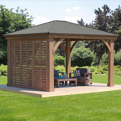 Build this in the compound of your home and always have a rest there in the evening as your playing your guitar Gazebo Privacy Wall, Terrace Cover, Gazebo Pictures, Gazebo Privacy, Small Pergola, Privacy Wall, Cheap Pergola, Pergola Swing, Wooden Gazebo